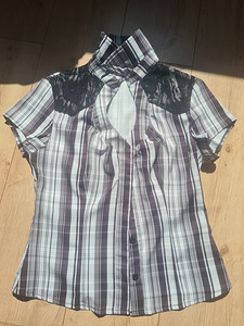 Блузка в полоску с кружевом, кружево, pluus, lace (1 фото из 1)