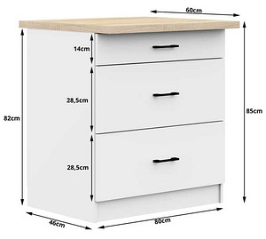 Нижний кухонный шкаф дуб/белый, 46 см x 80 см × 85 см (2 фото из 3)