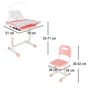 Laste koolilaud, reguleeritav tool, LED-lamp, USB, roosa. (2 foto / 7)