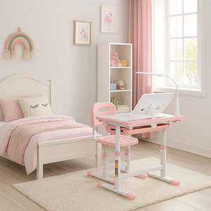 Laste koolilaud, reguleeritav tool, LED-lamp, USB, roosa. (6 foto / 7)