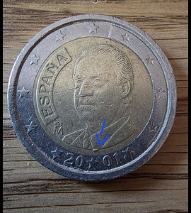 Spain 2001 2 euro defect coin. (2 foto / 2)