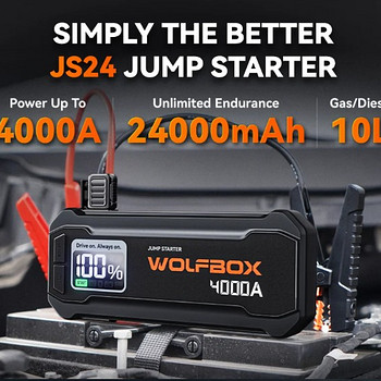 WOLFBOX 4000A 24000mAh 88Wh jumpstarter käivitusaku
