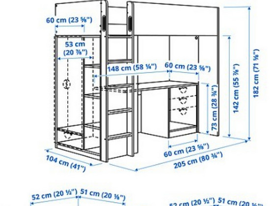 Двухъярусная детская кровать IKEA со столом и шкафом