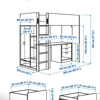 Kahekorruseline IKEA lastevoodi laua ja kapiga