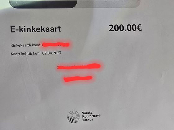 Värska Kuurortravi· keskus E-kinkekaart / Электронный подаро