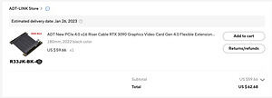 PCIe 4.0 x16 pikenduskaabel (riser) ADT-LINK 180 mm — must (4 foto / 4)