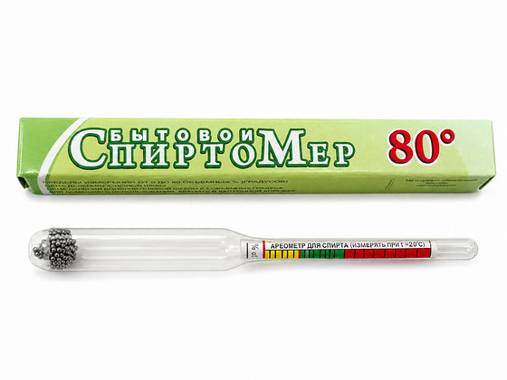 Стеклянный бытовой спиртомер 0–80% об.