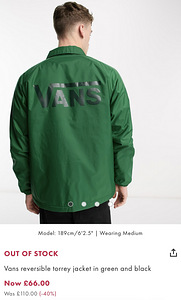 Vans Reversible Torrey Jacket In Green and Black (8 foto / 10)