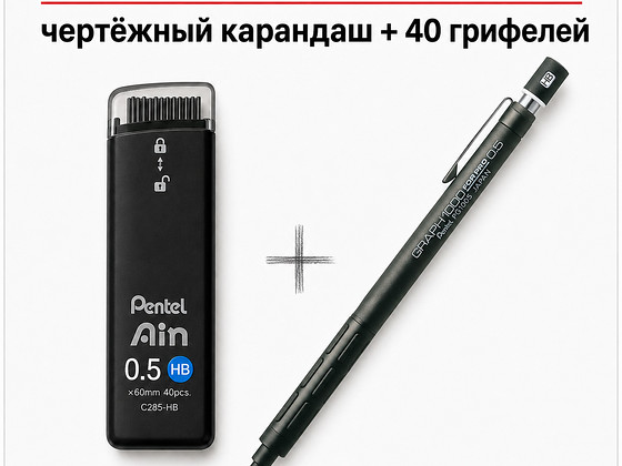 Pentel Graph 1000 for Pro PG1005 0,5 мм Япония + 40 грифелей