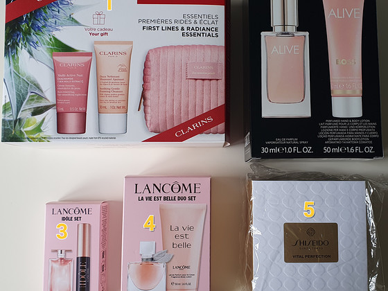 Наборы Shiseido, Boss, Lancome, Clarins