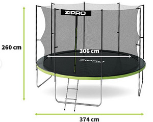 Batuut Zipro Jump Pro 12FT, 374 cm, turvavõrguga, redeliga (6 foto / 6)