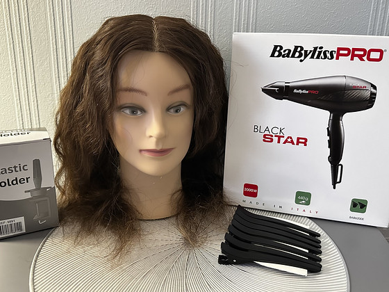 Парикмахерский комплект | Голова-манекен + фен BaByliss PRO
