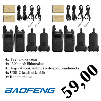 UUS Baofeng T22 nelja raadiosaatja Walkie Talkie komplekt