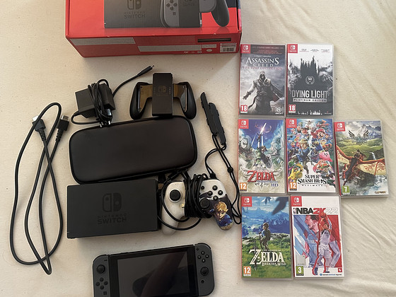 Nintendo Switch V2 + 7 mängu + tarvikud