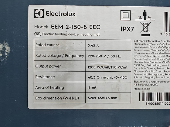 Продам тёплый пол Electrolux EEM 2-150-8 EEC — 8 м²