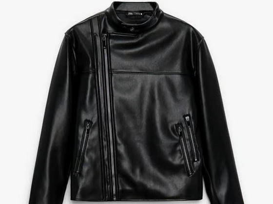 Стильная мужская кожаная куртка / байкерская ZARA, чёрная M