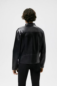 Стильная мужская кожаная куртка / байкерская ZARA, чёрная M (3 фото из 6)