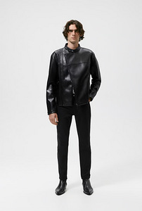 Стильная мужская кожаная куртка / байкерская ZARA, чёрная M (4 фото из 6)