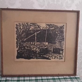 Линогравюра R. Sagrits "Старая усадьба на Сааремаа"