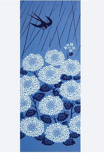 Jaapani tenugui «Pääsuke ja hortensia» • JIKAN STYLE (2 foto / 8)