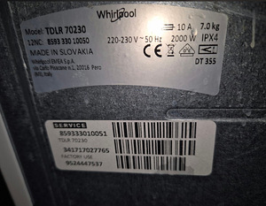 Pesumasin Whirlpool TDLR 70230 7kg 1200p/min (5 foto / 7)