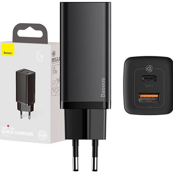 Baseus GaN2 Lite Quick Charger 65W with USB & Type-C, black