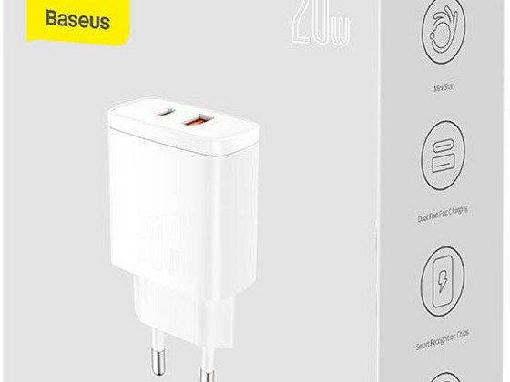 Baseus Compact Quick Charger, USB, USB-C, 20W white