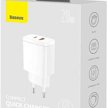 Baseus Compact Quick Charger, USB, USB-C, 20W white