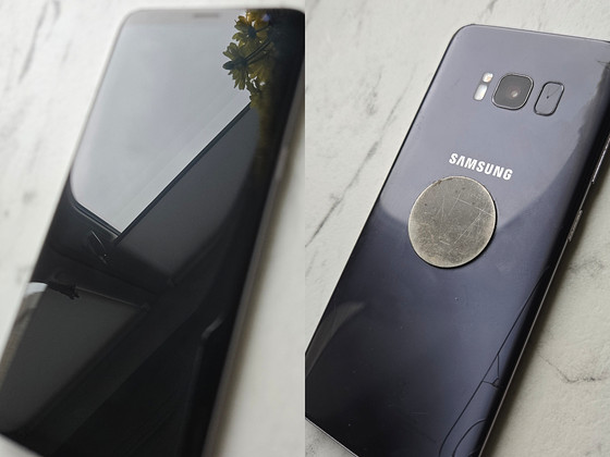 Samsung Galaxy S8, с повреждённым экраном, в рабочем состоянии.