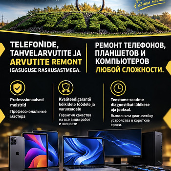 Telefonide, tahvelarvutite ja arvutite remont.