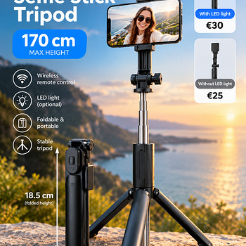 Portable Wireless Selfie Stick Tripod with LED Light 170 cm