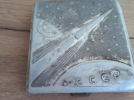 Портсигар Космос СССР. Ракета Восток Ю. Гагарин 12.04.1961 г