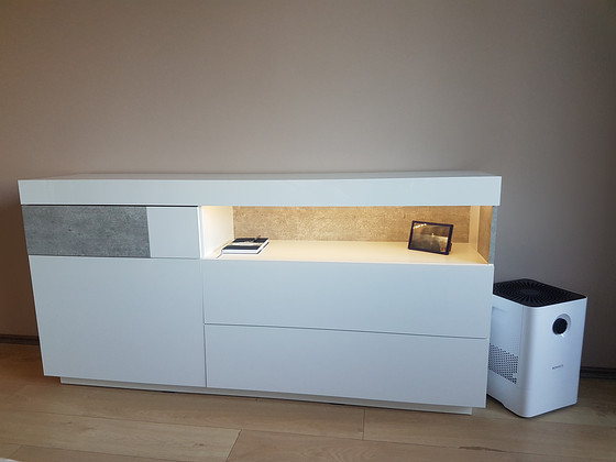 Комод SILKE, белый/бетон, 169 см, с LED-подсветкой