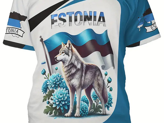 Hunditrükiga meeste kaelusega T-särk. Suurus L.