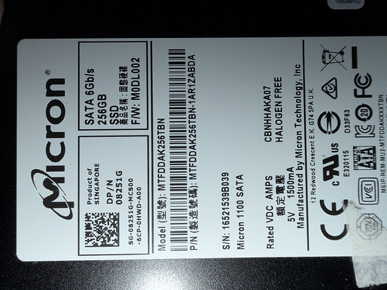 Micron SSD 256 GB 2,5"