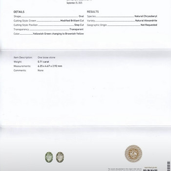 Looduslik ALEXANDRIT 0.71ct. GIA