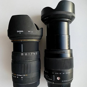 Kaks Sigma objektiivi Canon kaamerale 18-50mm F2.8 ja 18-200
