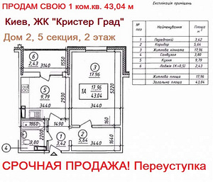 Просторная 1-но комнатная квартира в новом доме (1 фото из 7)