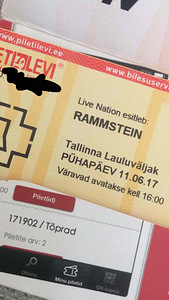 Konserttilippu RAMMSTEIN 11.06.17 Tallinnassa (1 valokuva sivusta 1)