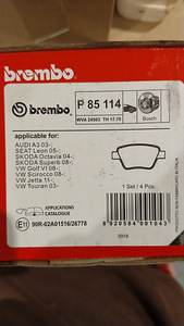 Brembo piduriklotsid P85114 A3, Leon, Octavia, Superb, Jetta (1 foto / 1)